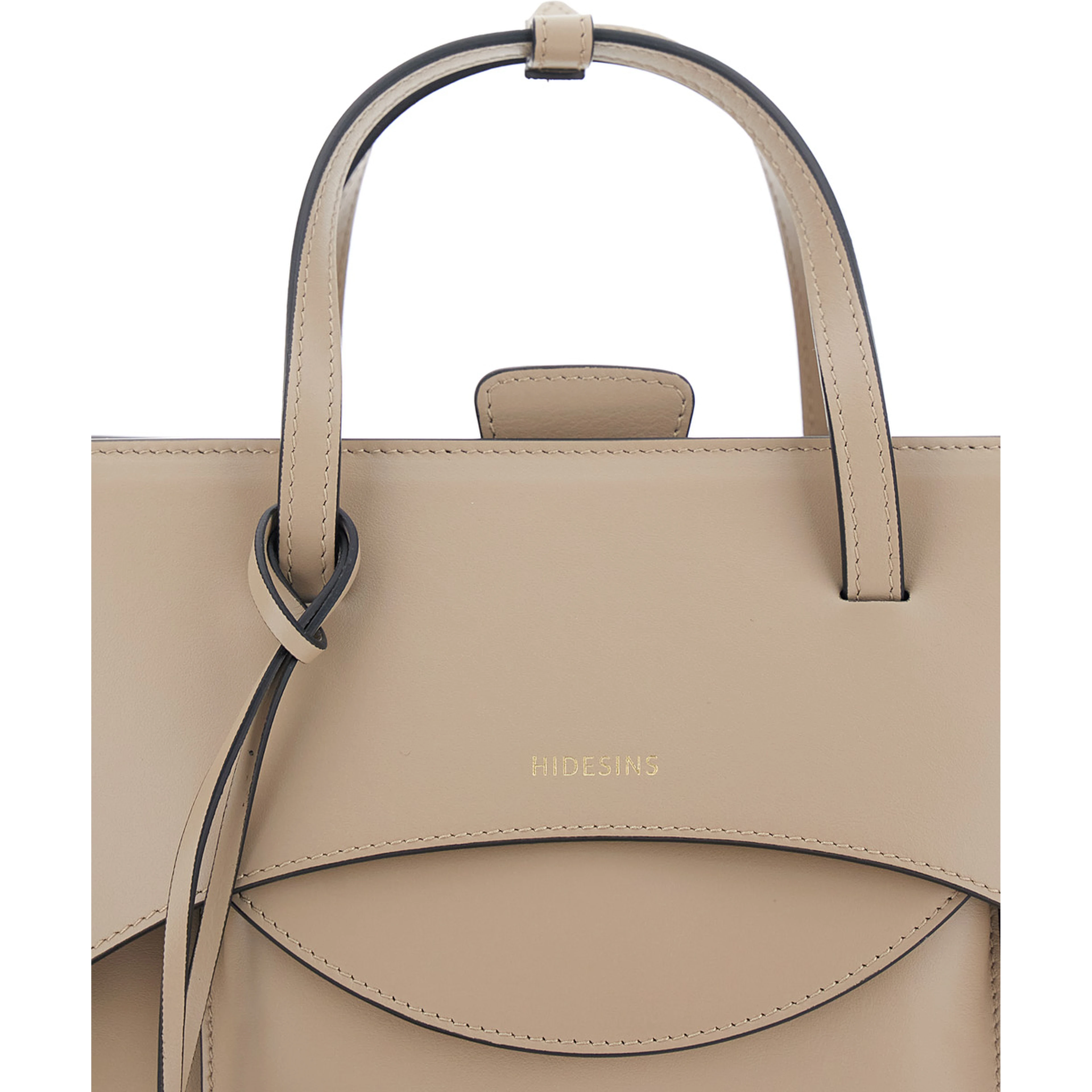 beige Handbag Medium with logo lettering on the front in leather for women