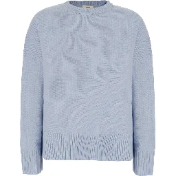 Light blue Sweater with round neck and mini logo in Cashmere for women