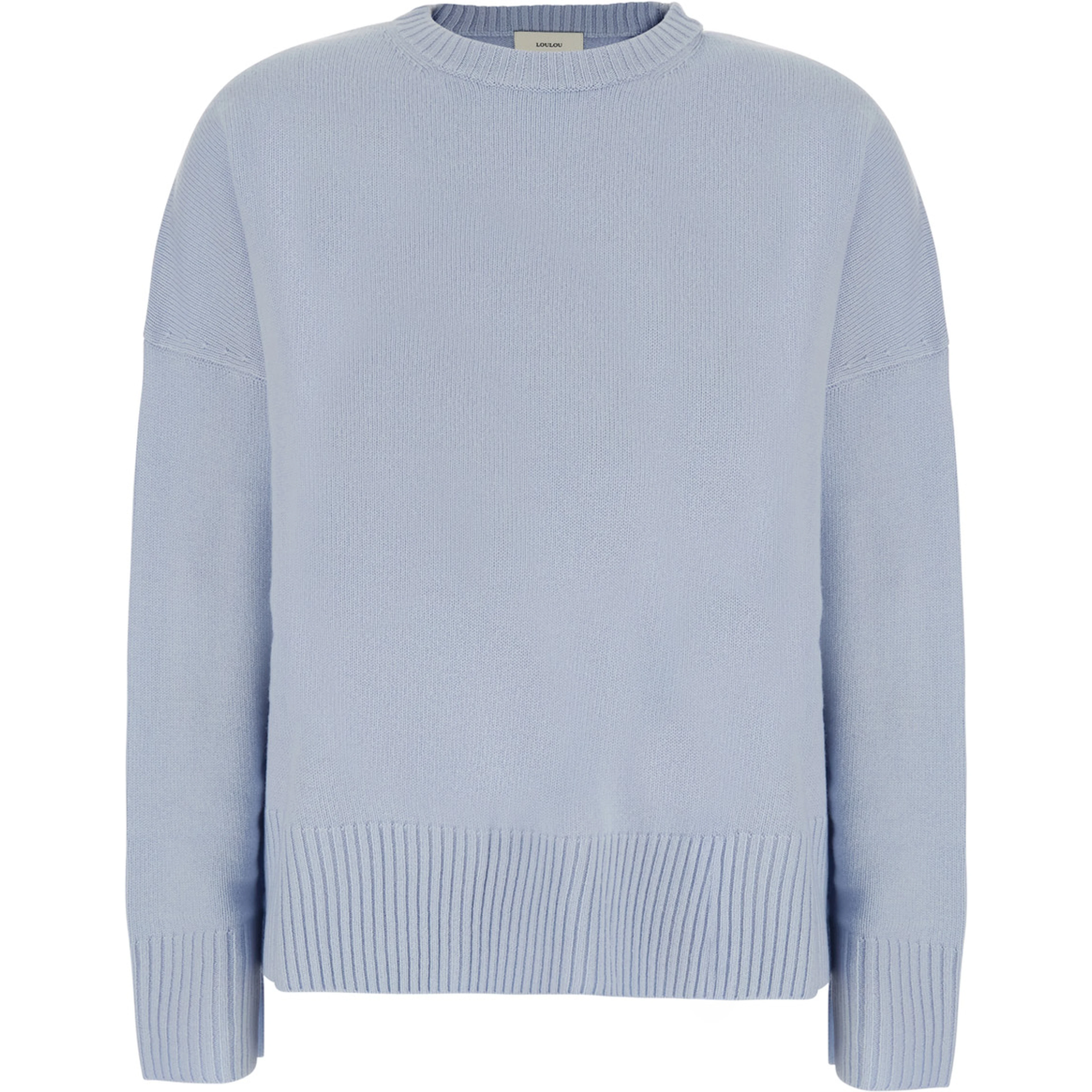 Light blue Sweater with round neck and mini logo in Cashmere for women