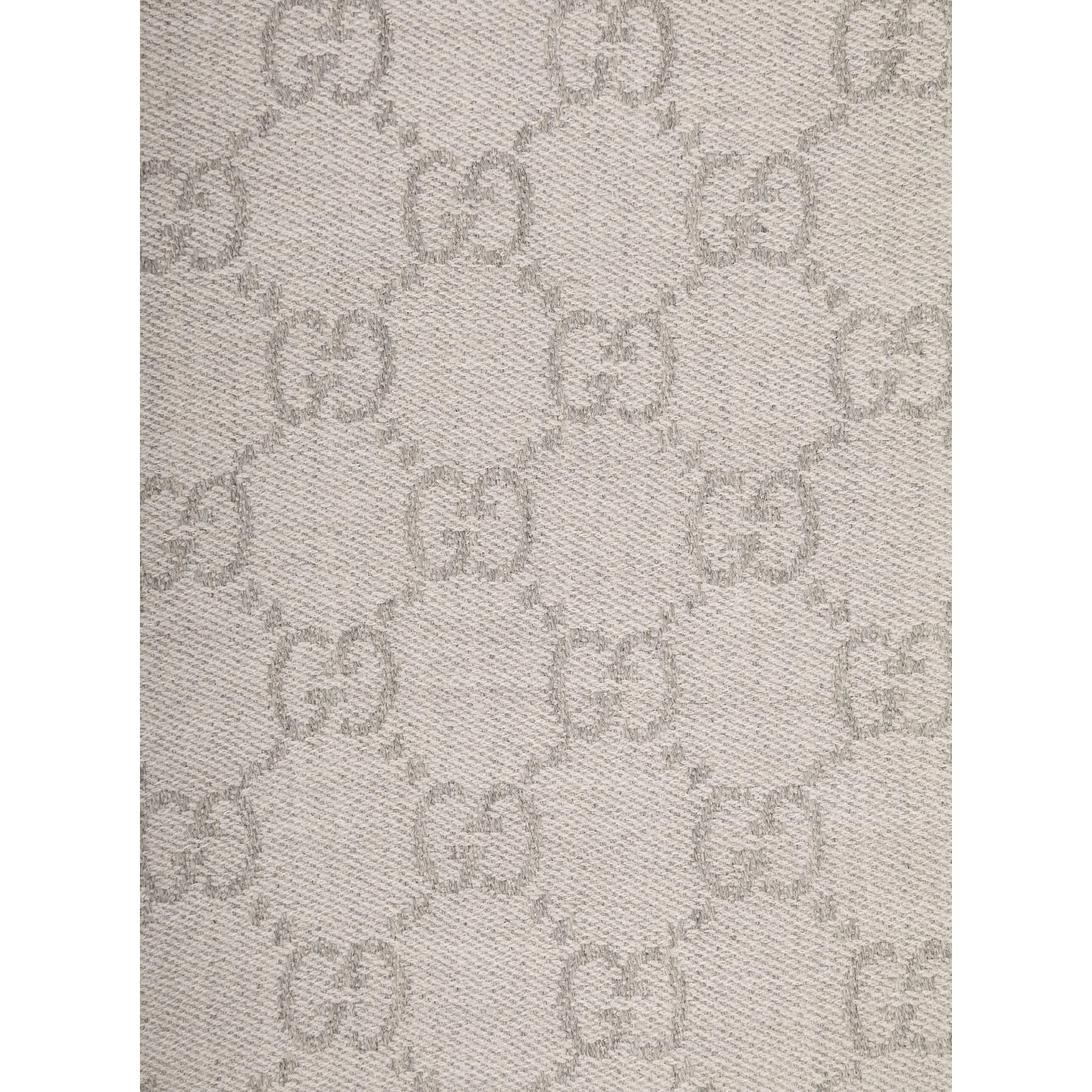Gray Wool GG Jacquard Motif Knit Scarf for Women