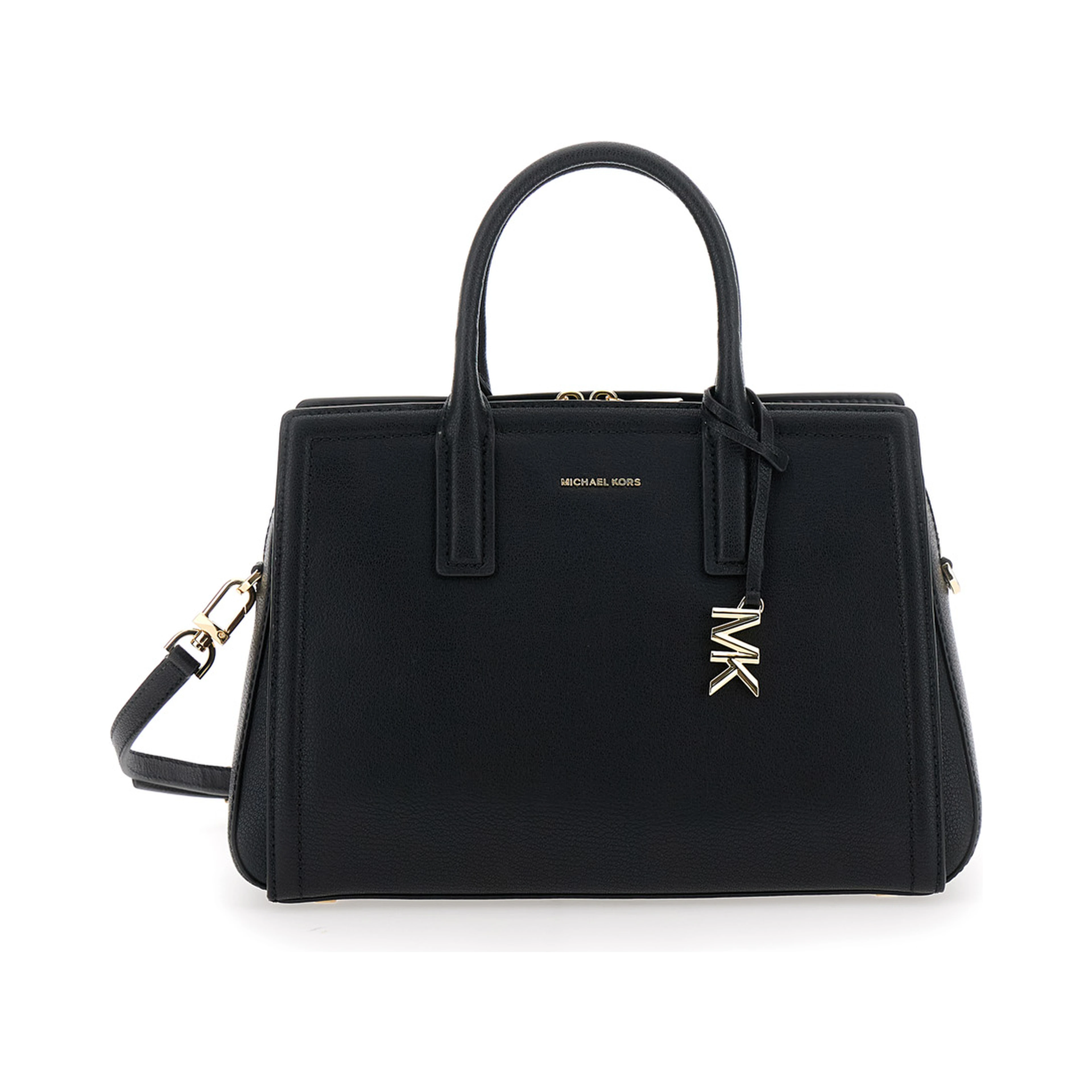 Laila Black Handbag with Metallic Pendant on Front in Leather Women