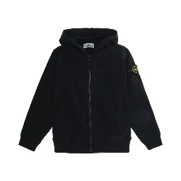 Black Hooded sweatshirt with fixed hood and logo patch on the sleeve in cotton Boy