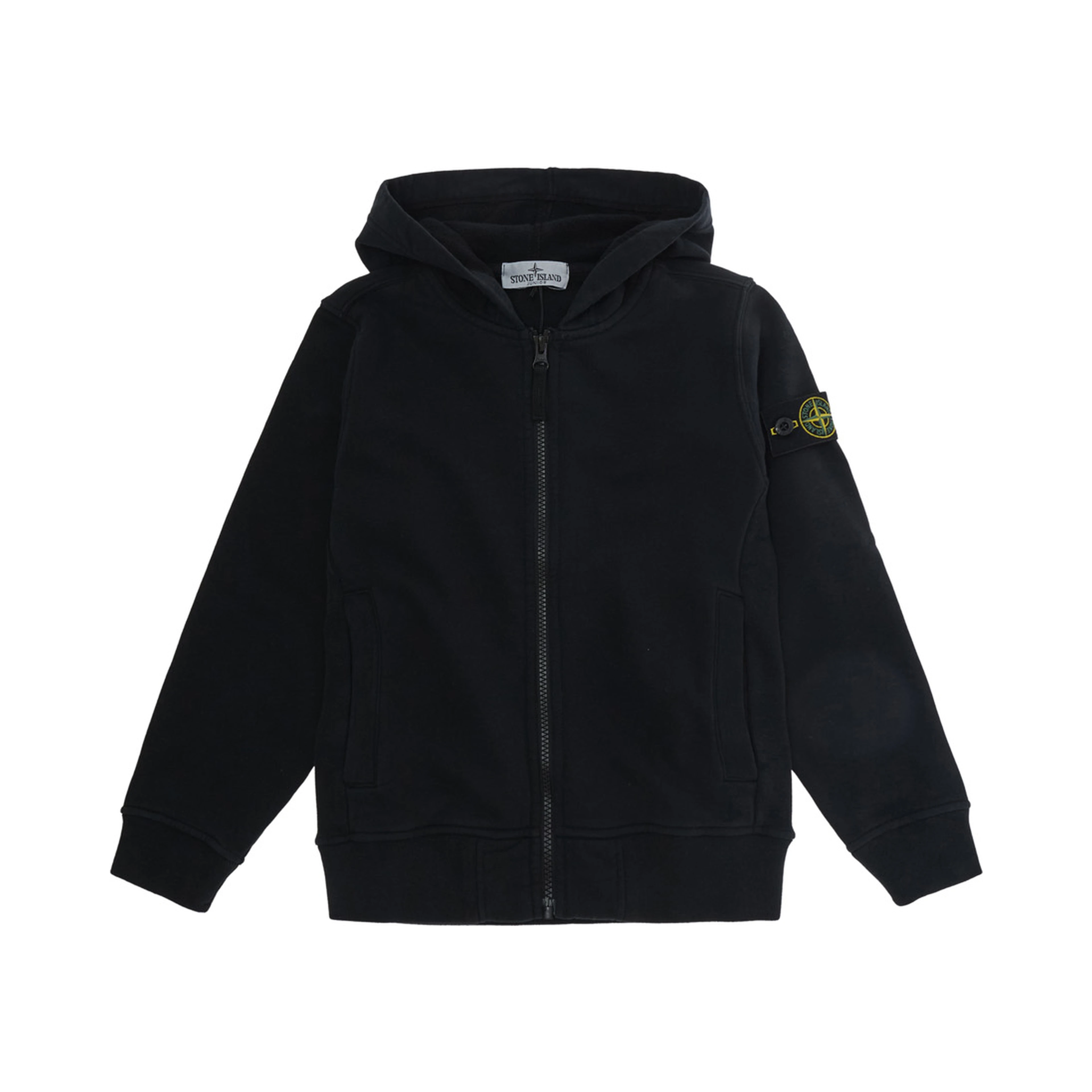 Black Hooded sweatshirt with fixed hood and logo patch on the sleeve in cotton Boy