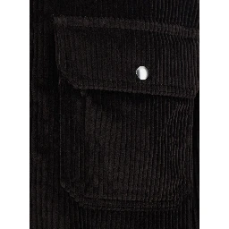 Brown Shirt with classic collar and two Patch pockets on the front in corduroy for men