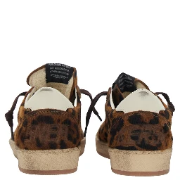 Ballstar Brown Low Top Sneakers with Leopard Motif and Star Patch on the Side in Suede for Women