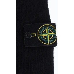Black High-neck sweater with front buttons and logo patch on the sleeve in wool for men