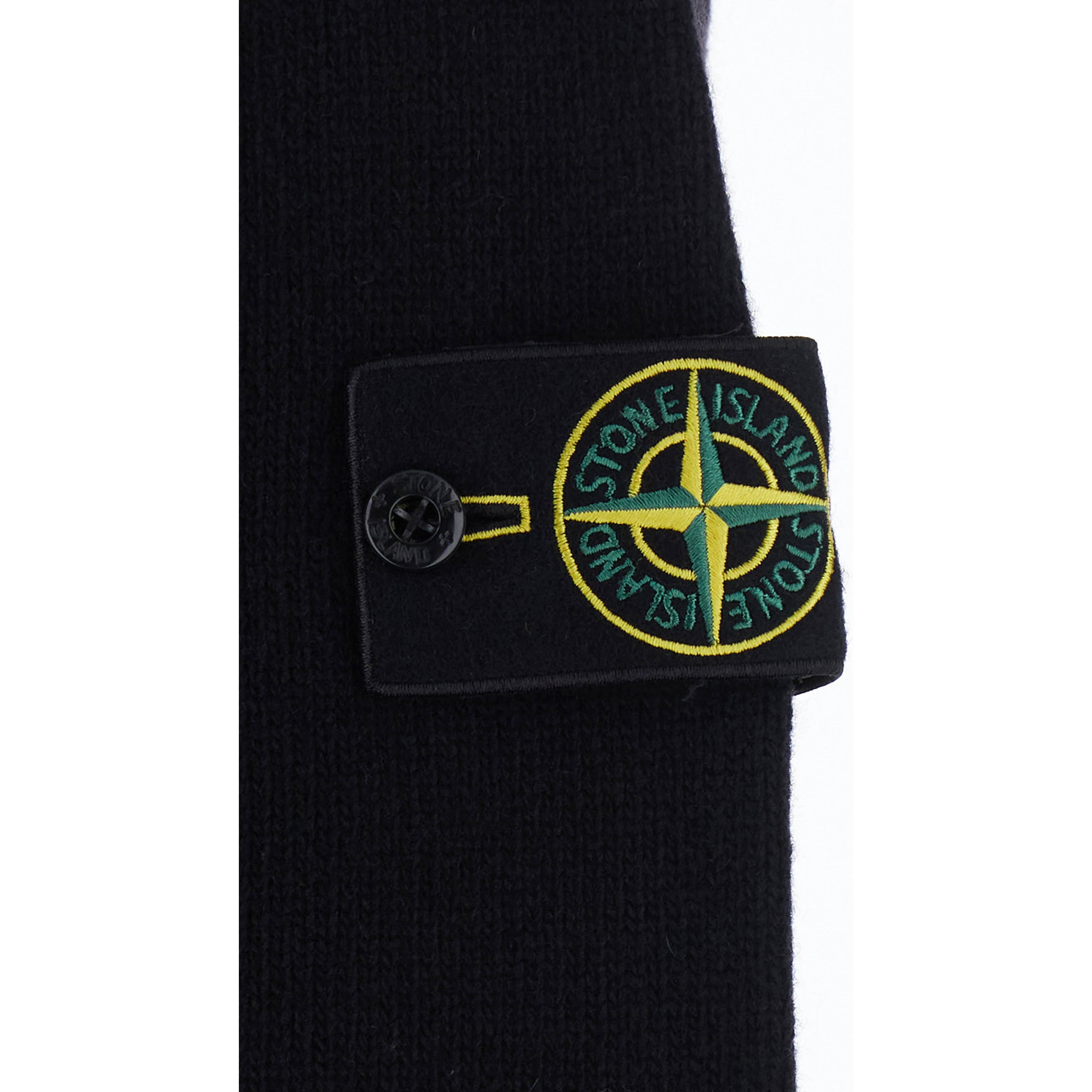Black High-neck sweater with front buttons and logo patch on the sleeve in wool for men
