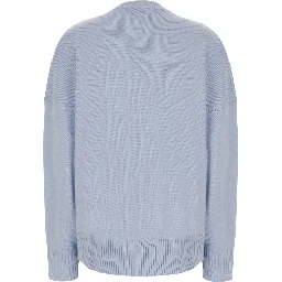 Light blue Sweater with round neck and mini logo in Cashmere for women