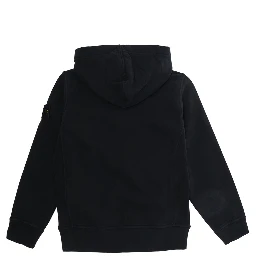 Black Hooded sweatshirt with fixed hood and logo patch on the sleeve in cotton Boy