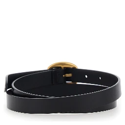 Black Belt with Oval Buckle Closure with Logo Lettering in  Leather for Women
