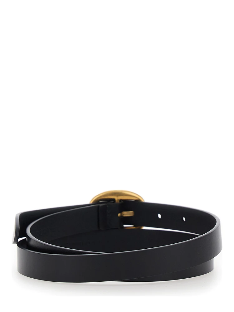 Black Belt with Oval Buckle Closure with Logo Lettering in  Leather for Women alternative
