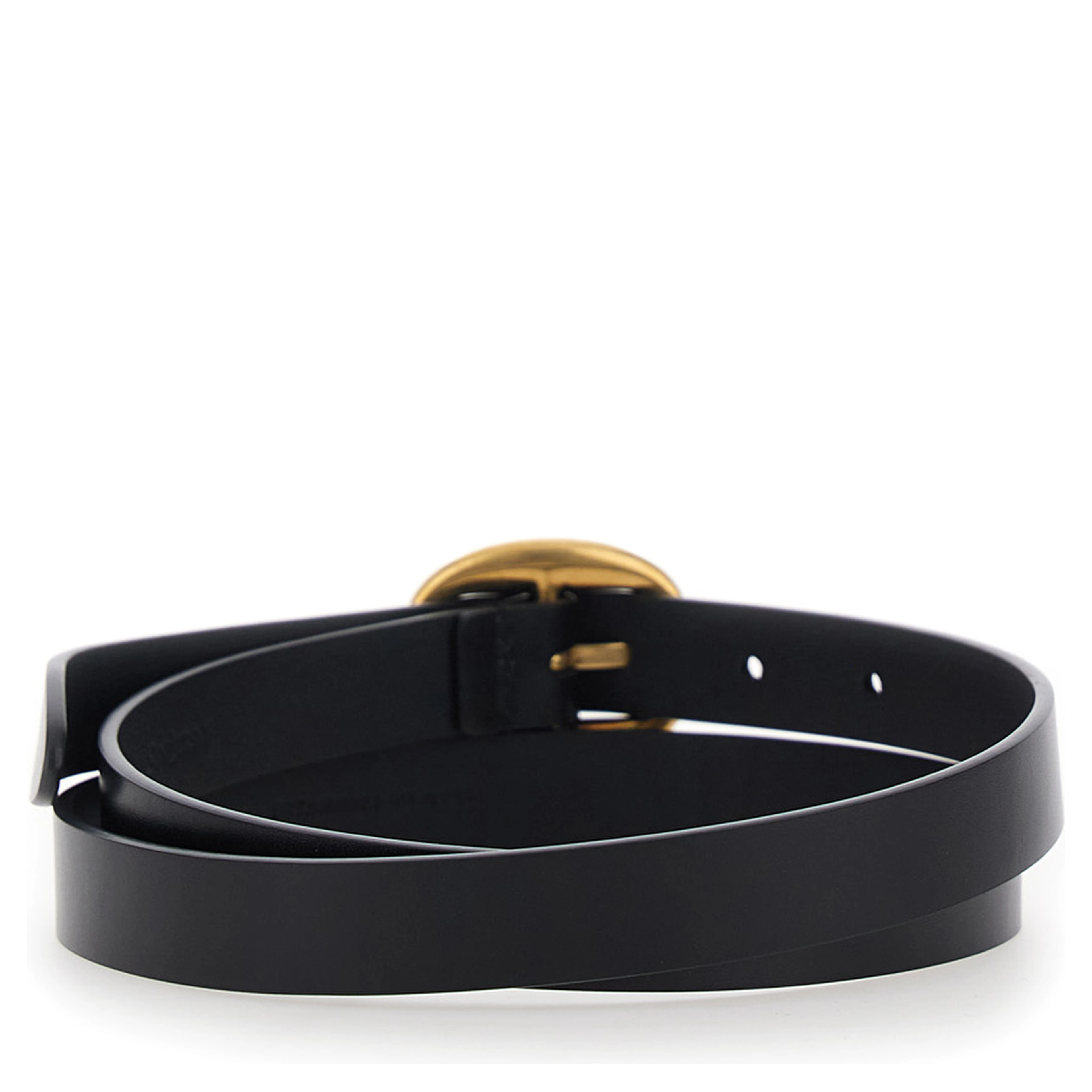 Black Belt with Oval Buckle Closure with Logo Lettering in  Leather for Women