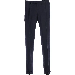 Blue Pants with Single Pleat on the Front in Wool Blend for Men