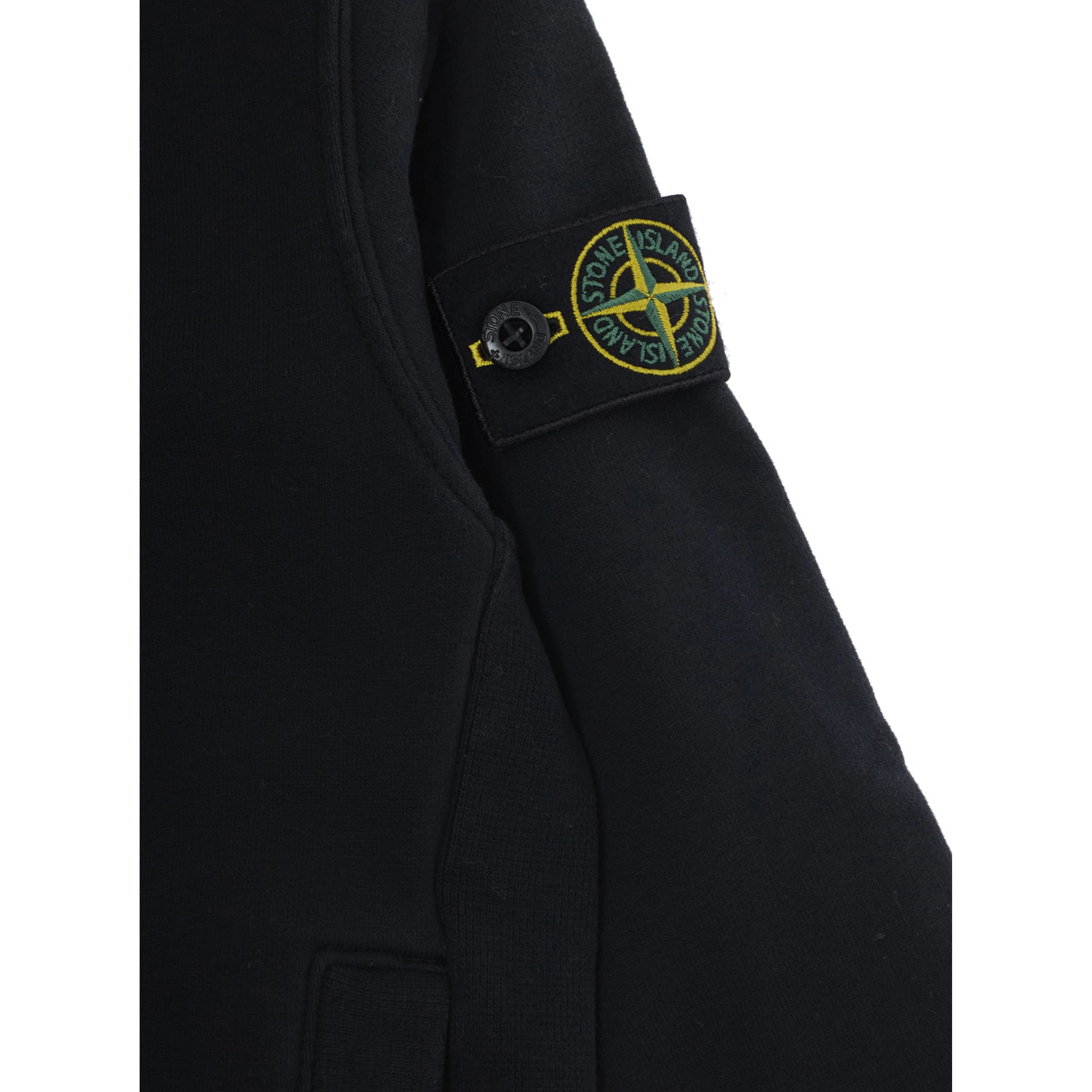Black Hooded sweatshirt with fixed hood and logo patch on the sleeve in cotton Boy