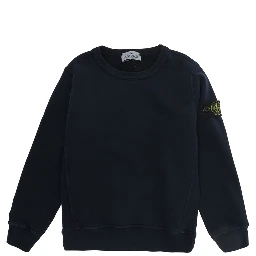 Blue Crewneck Sweatshirt with Logo Patch on the Sleeve in Cotton Boy