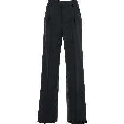 High-Waisted Pants with Pleated Details in Black Stretch Wool for Women