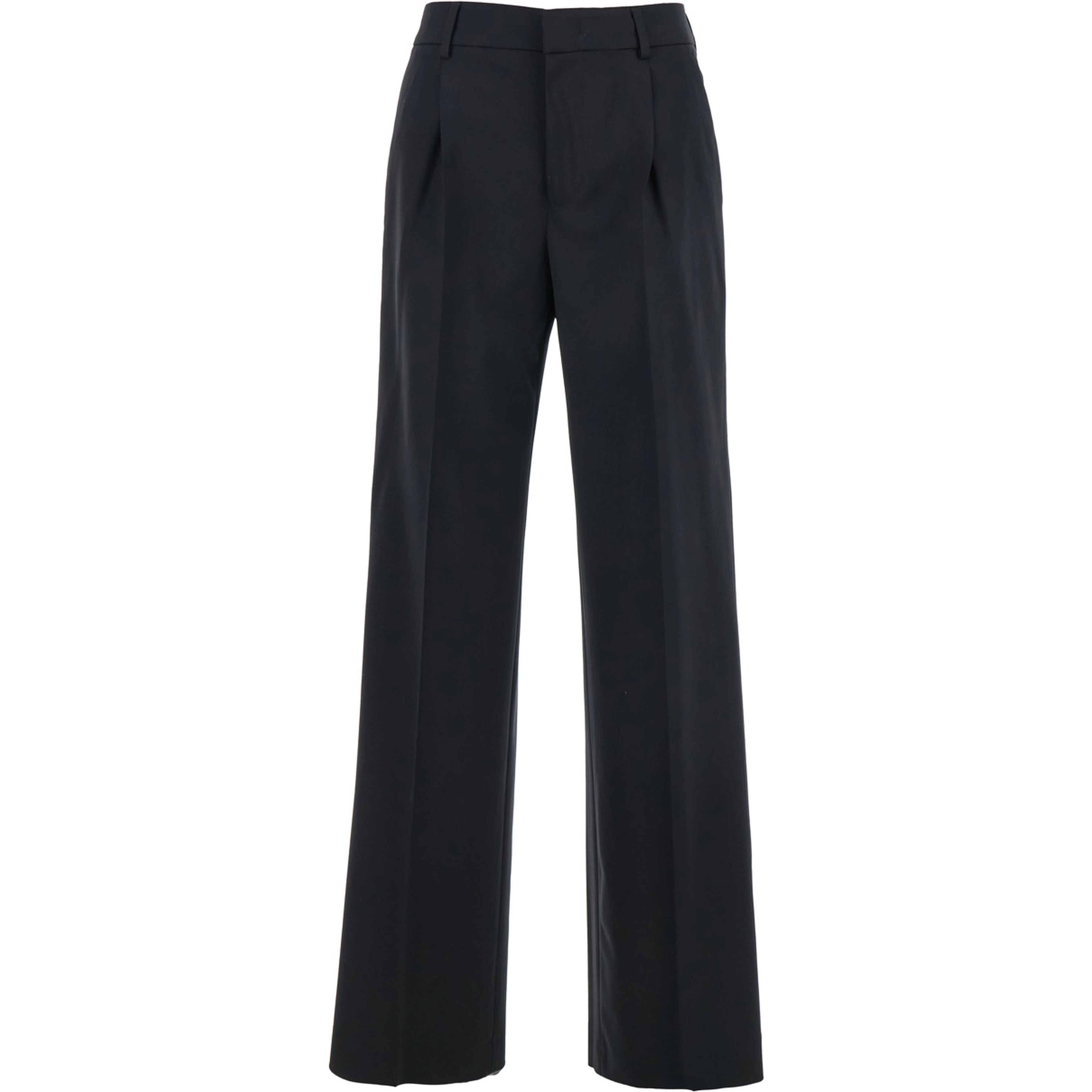 High-Waisted Pants with Pleated Details in Black Stretch Wool for Women
