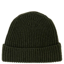 Green Beanie with Ribbed Design and Logo Patch on Front in Wool Boy