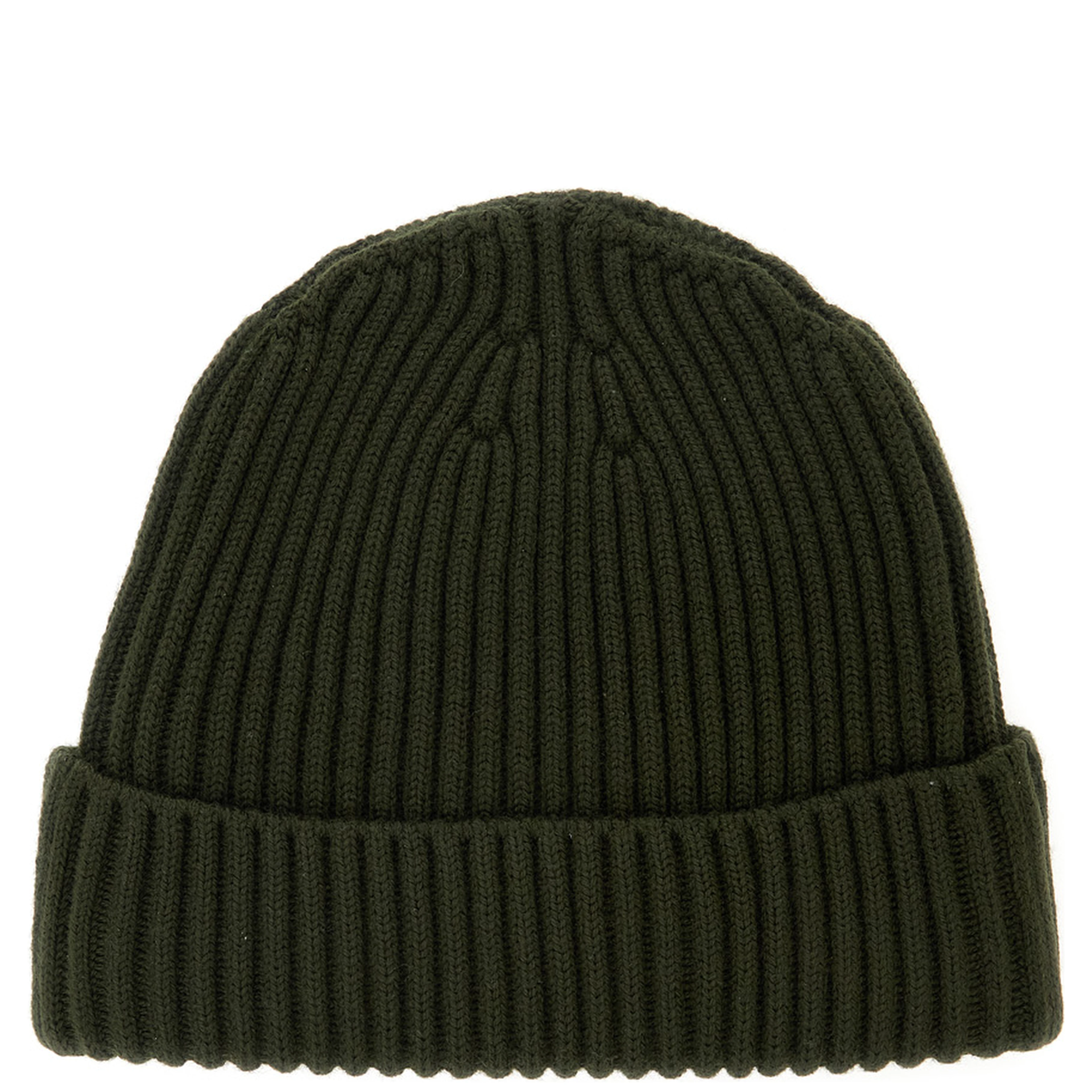 Green Beanie with Ribbed Design and Logo Patch on Front in Wool Boy