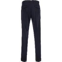 Blue Pants with Single Pleat on the Front in Wool Blend for Men