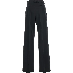 High-Waisted Pants with Pleated Details in Black Stretch Wool for Women