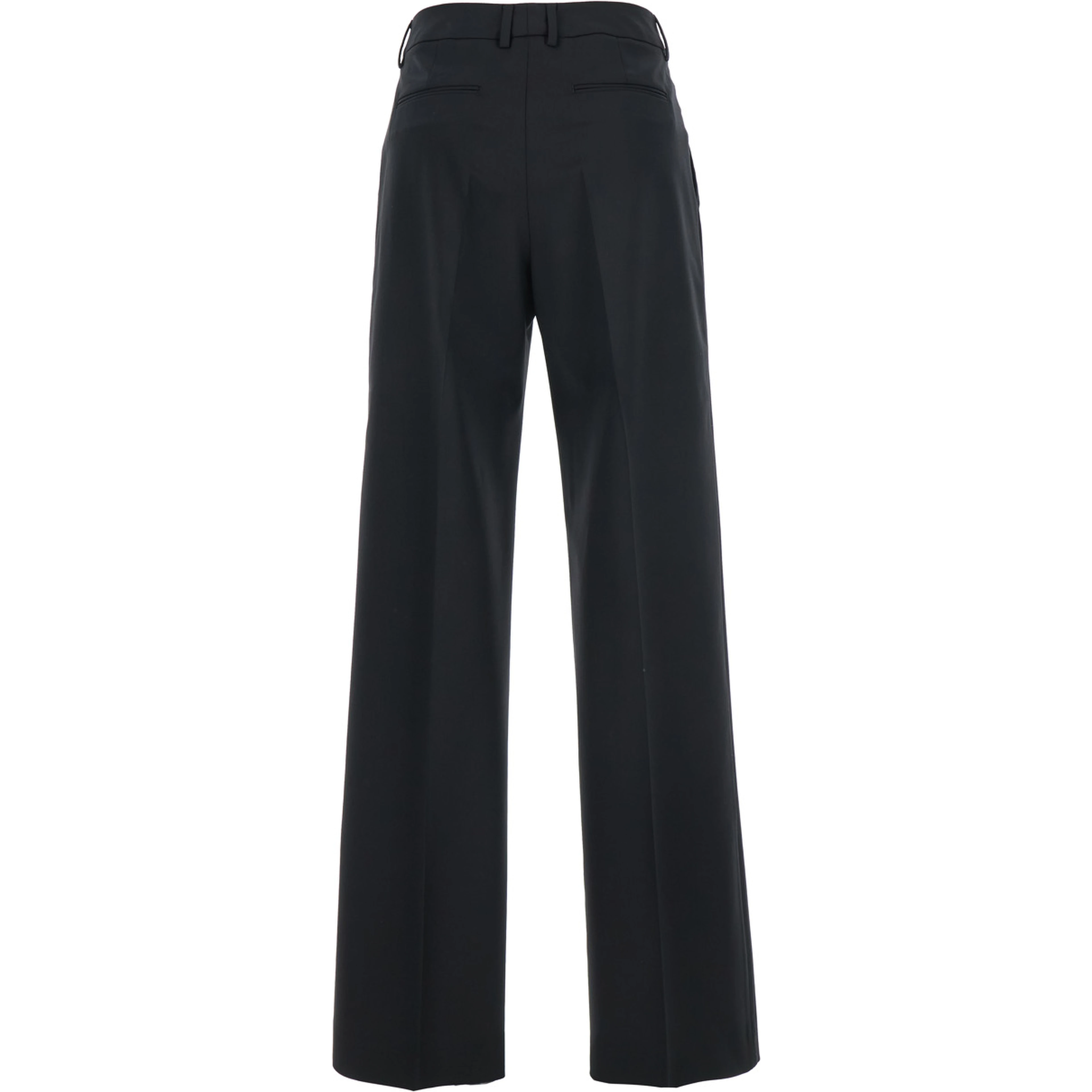 High-Waisted Pants with Pleated Details in Black Stretch Wool for Women