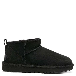 Boots CLASSIC ULTRA MINI Black with Logo and Pull-tab on the Heel in Suede Women