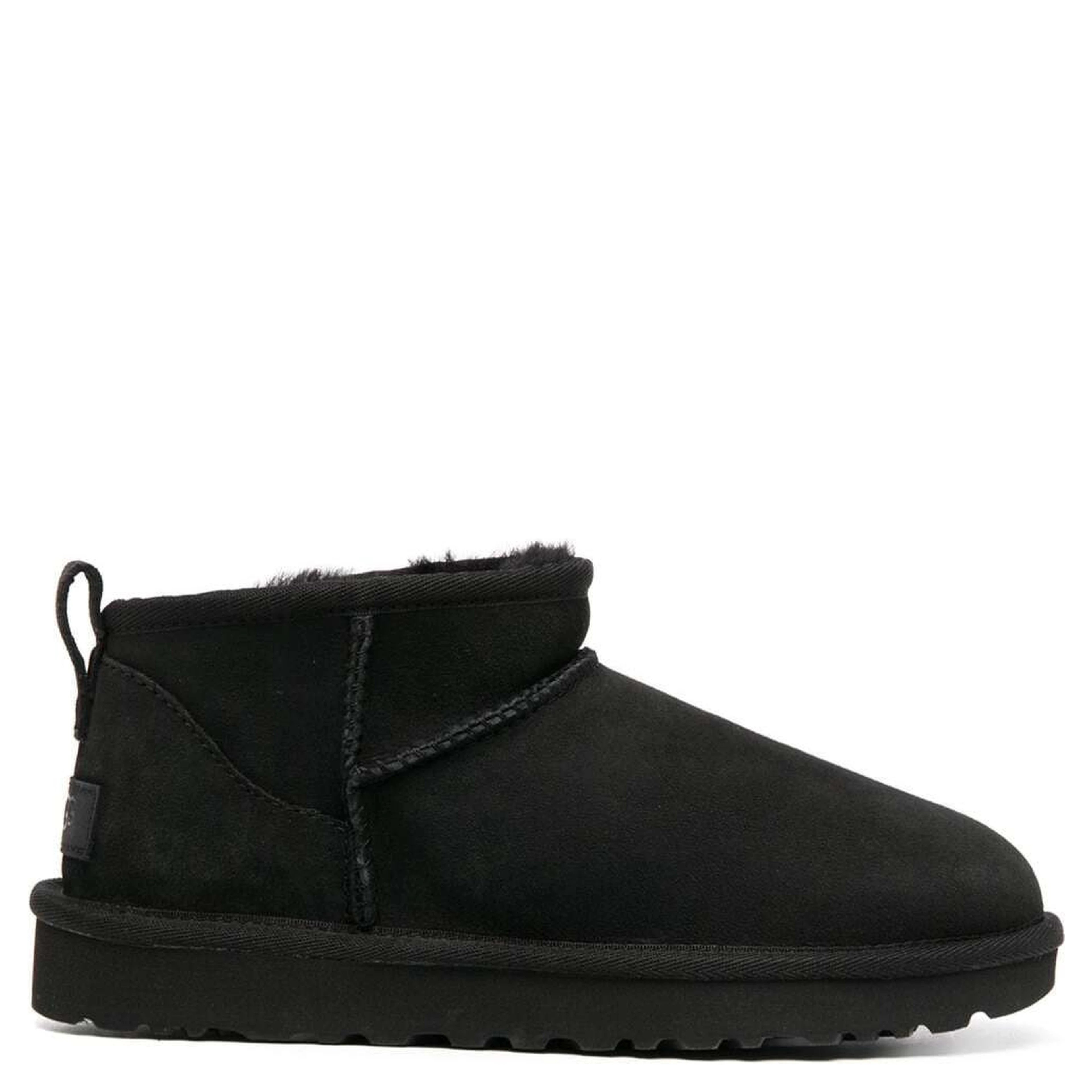 Boots CLASSIC ULTRA MINI Black with Logo and Pull-tab on the Heel in Suede Women