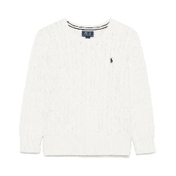 Cable Knit Sweater with White Pony Embroidery in Cotton Boy