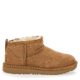 CLASSIC ULTRA MINI Boots with soft fabric lining and brown rubber sole for girl