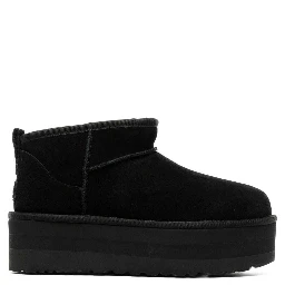 W CLASSIC ULTRA MINI PLATFORM Black Ankle Boot with Round Toe and Rubber Platform in Leather for Women