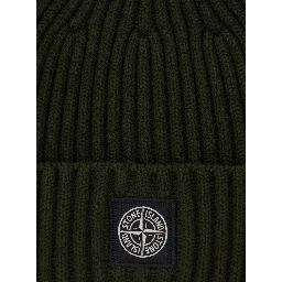 Green Beanie with Ribbed Design and Logo Patch on Front in Wool Boy