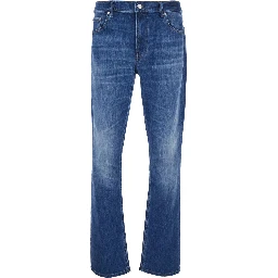 Blue Straight Jeans with Belt Loops in Denim for Men