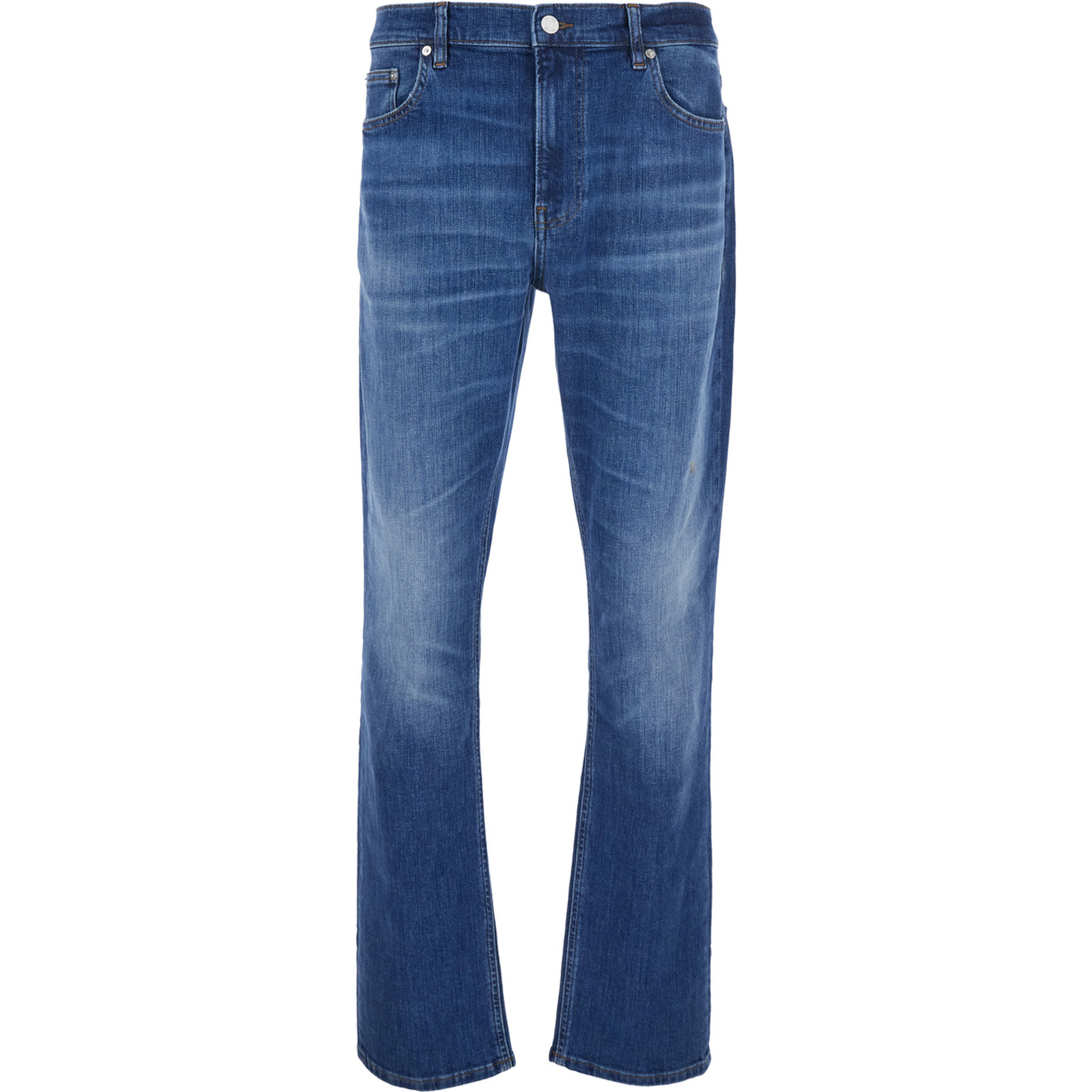 Blue Straight Jeans with Belt Loops in Denim for Men