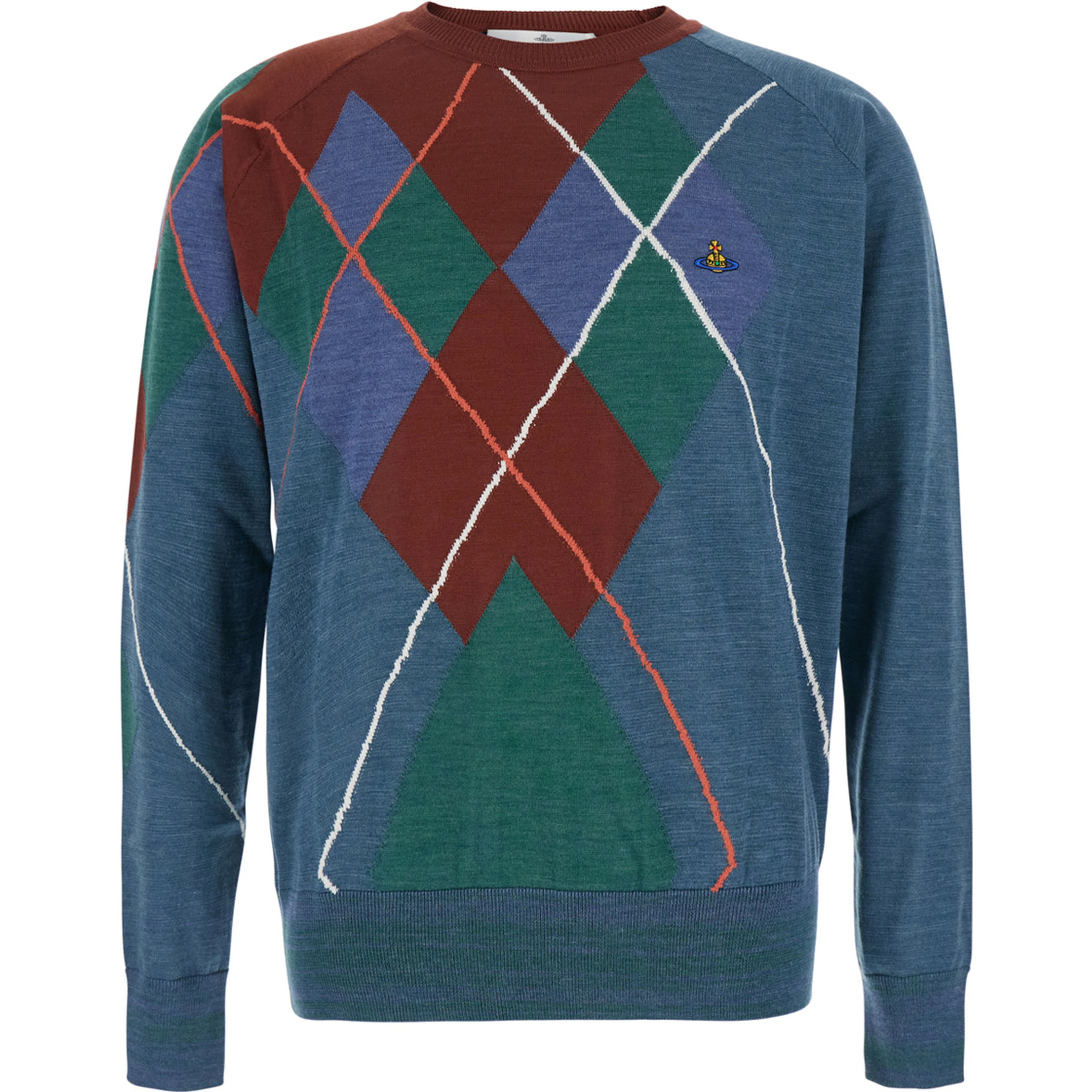 multicolor Crewneck sweater with Argyle motif logo on the front in wool for men