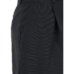 High-Waisted Pants with Pleated Details in Black Stretch Wool for Women