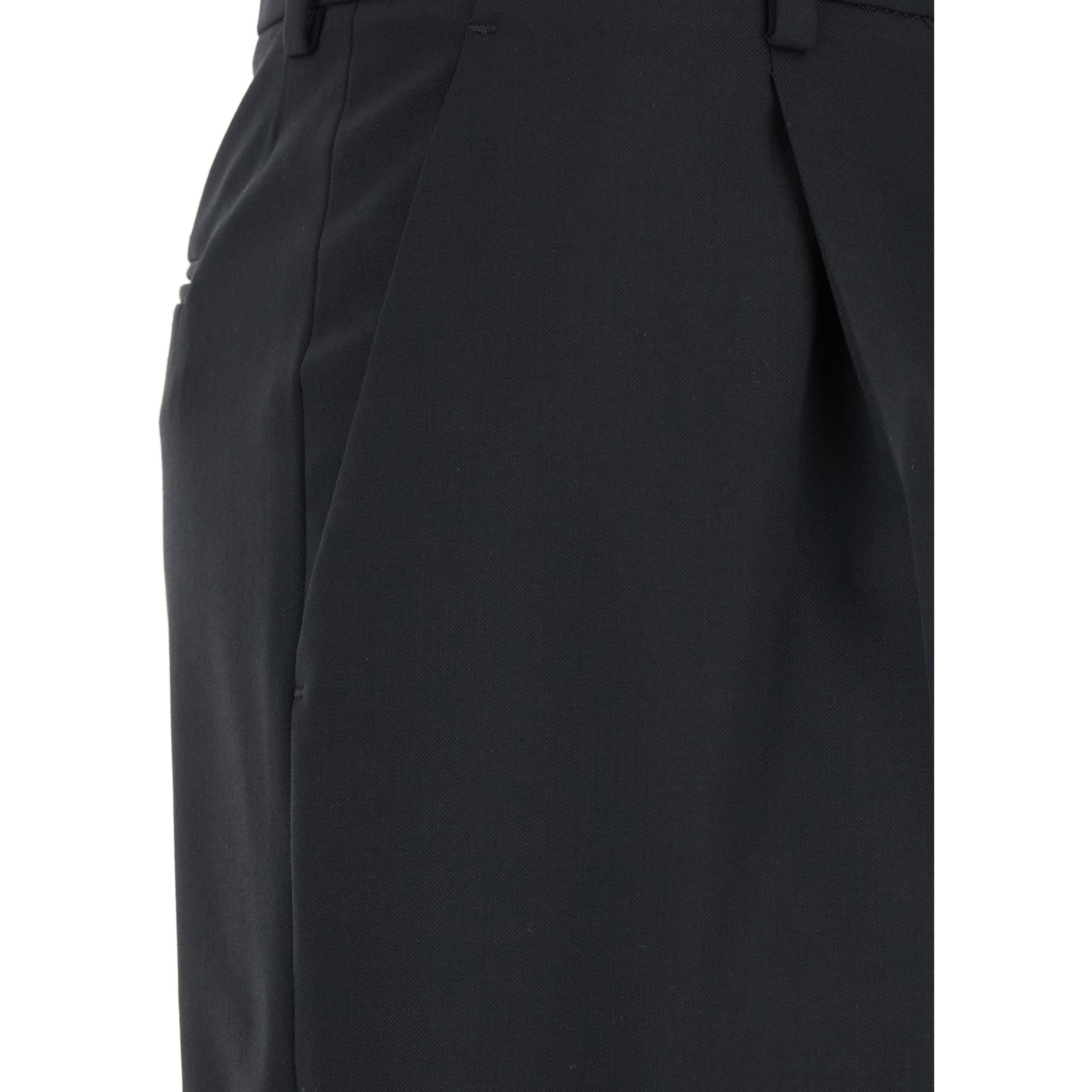 High-Waisted Pants with Pleated Details in Black Stretch Wool for Women