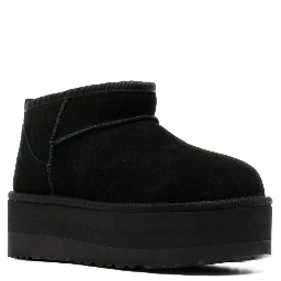 W CLASSIC ULTRA MINI PLATFORM Black Ankle Boot with Round Toe and Rubber Platform in Leather for Women