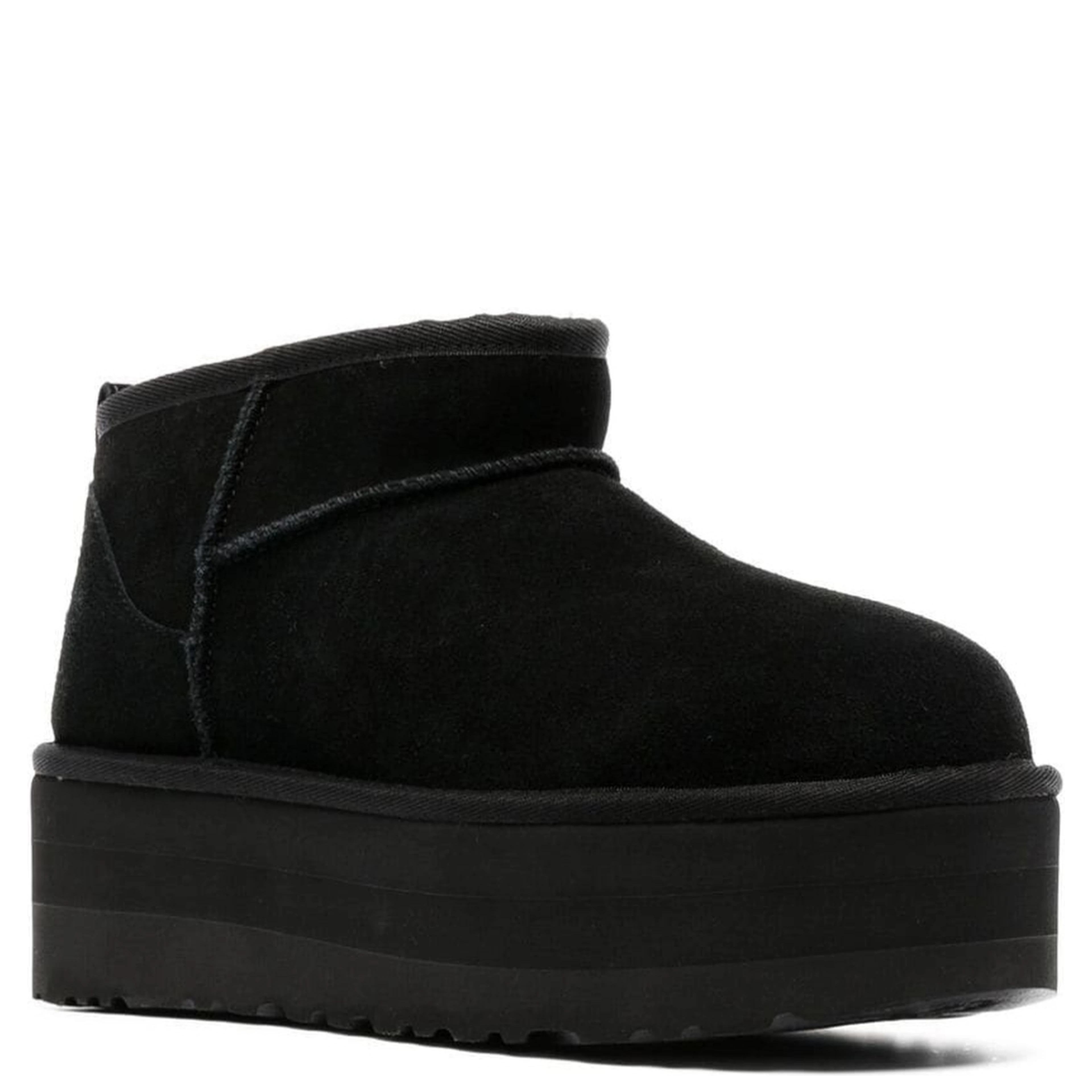 W CLASSIC ULTRA MINI PLATFORM Black Ankle Boot with Round Toe and Rubber Platform in Leather for Women