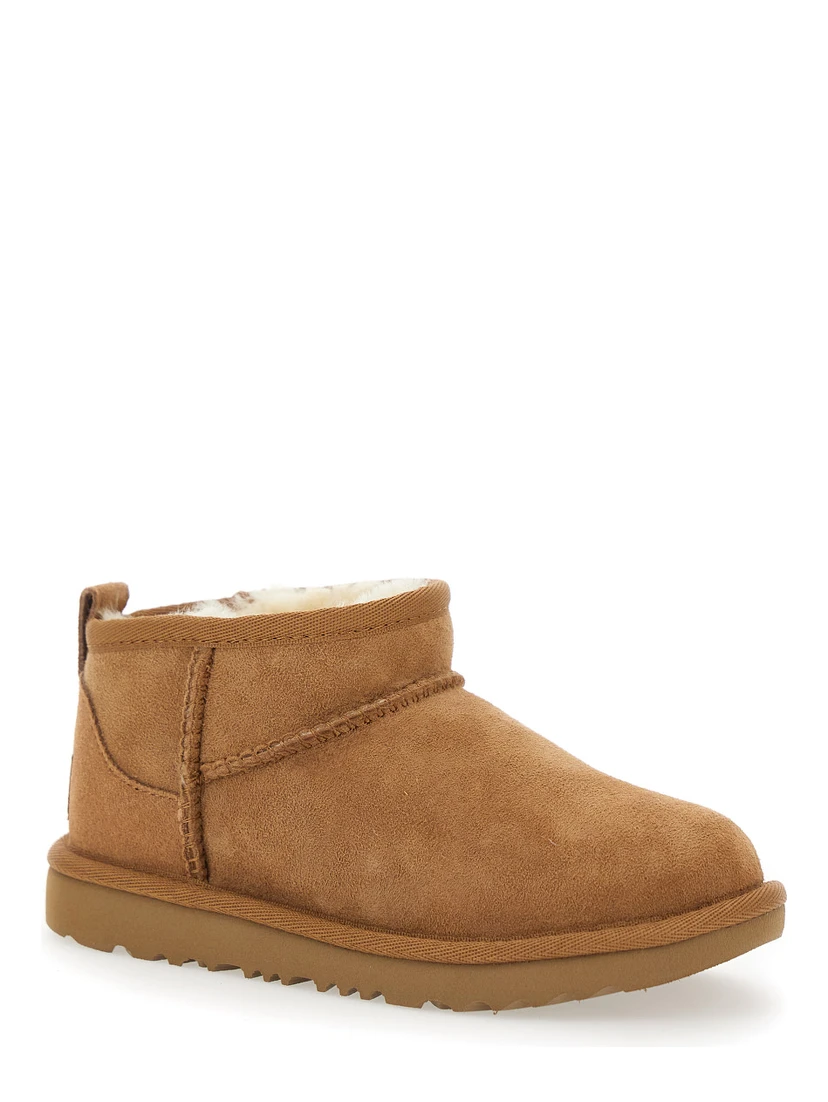 CLASSIC ULTRA MINI Boots with soft fabric lining and brown rubber sole for girl