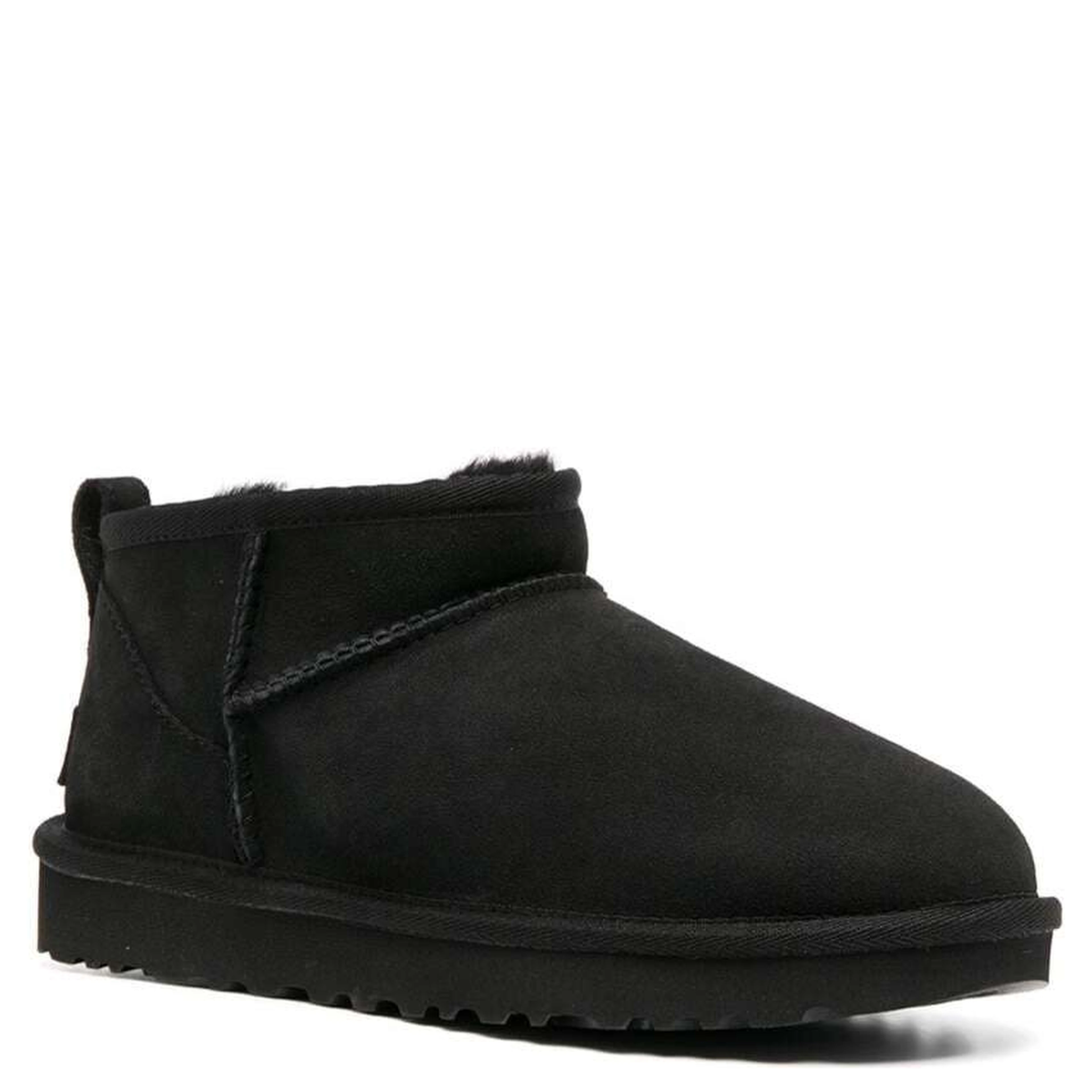 Boots CLASSIC ULTRA MINI Black with Logo and Pull-tab on the Heel in Suede Women