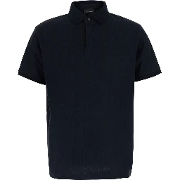 Blue Polo Shirt with classic collar and logo embroidery on the front in jacquard cotton for men