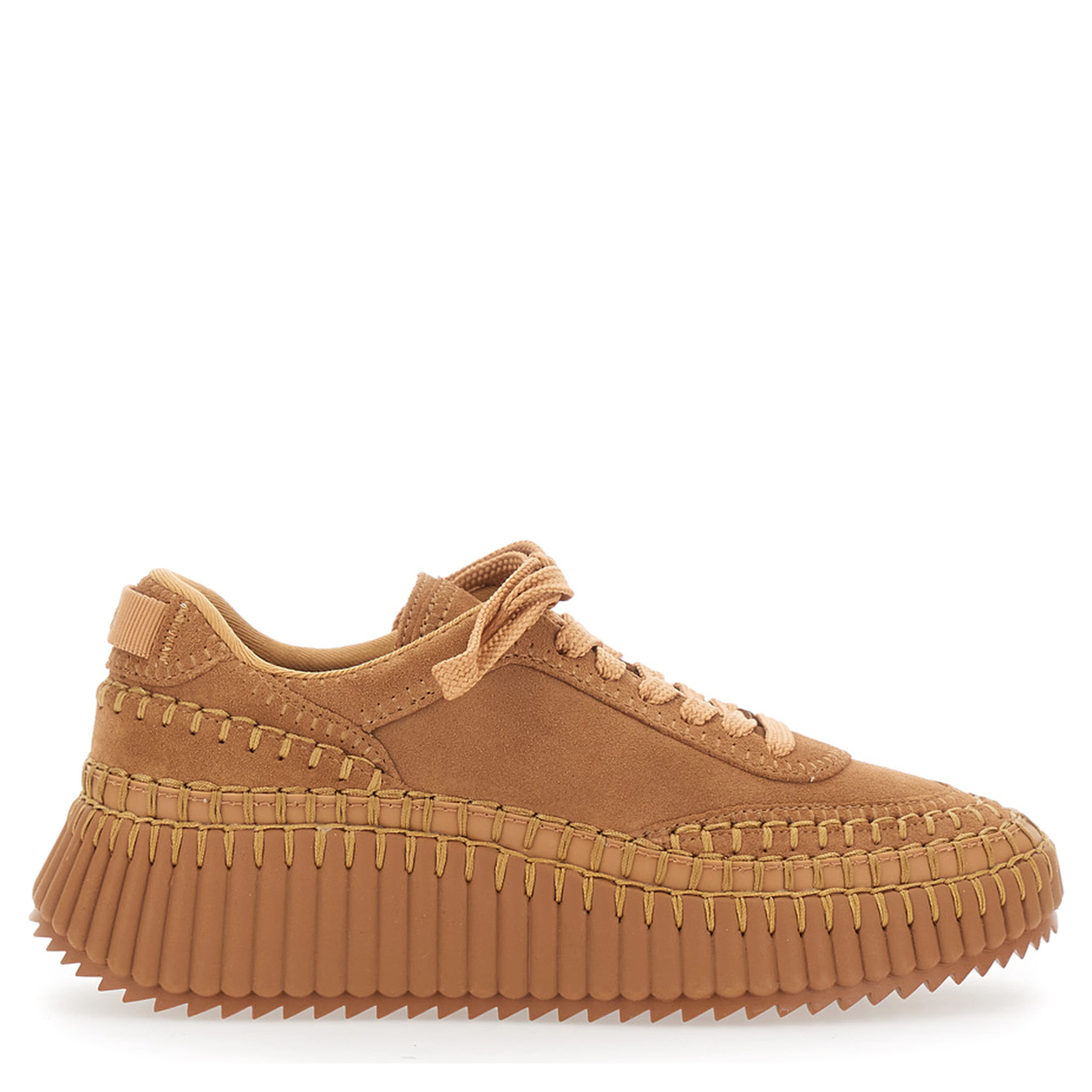 Nama Beige Sneakers with High Platform and Logo Patch on the Tongue in Suede for Women