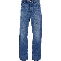 Blue Straight Jeans with Belt Loops in Denim for Men