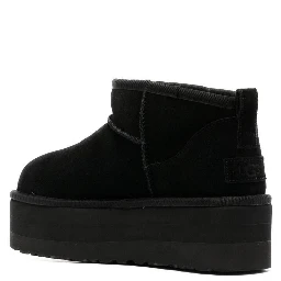 W CLASSIC ULTRA MINI PLATFORM Black Ankle Boot with Round Toe and Rubber Platform in Leather for Women