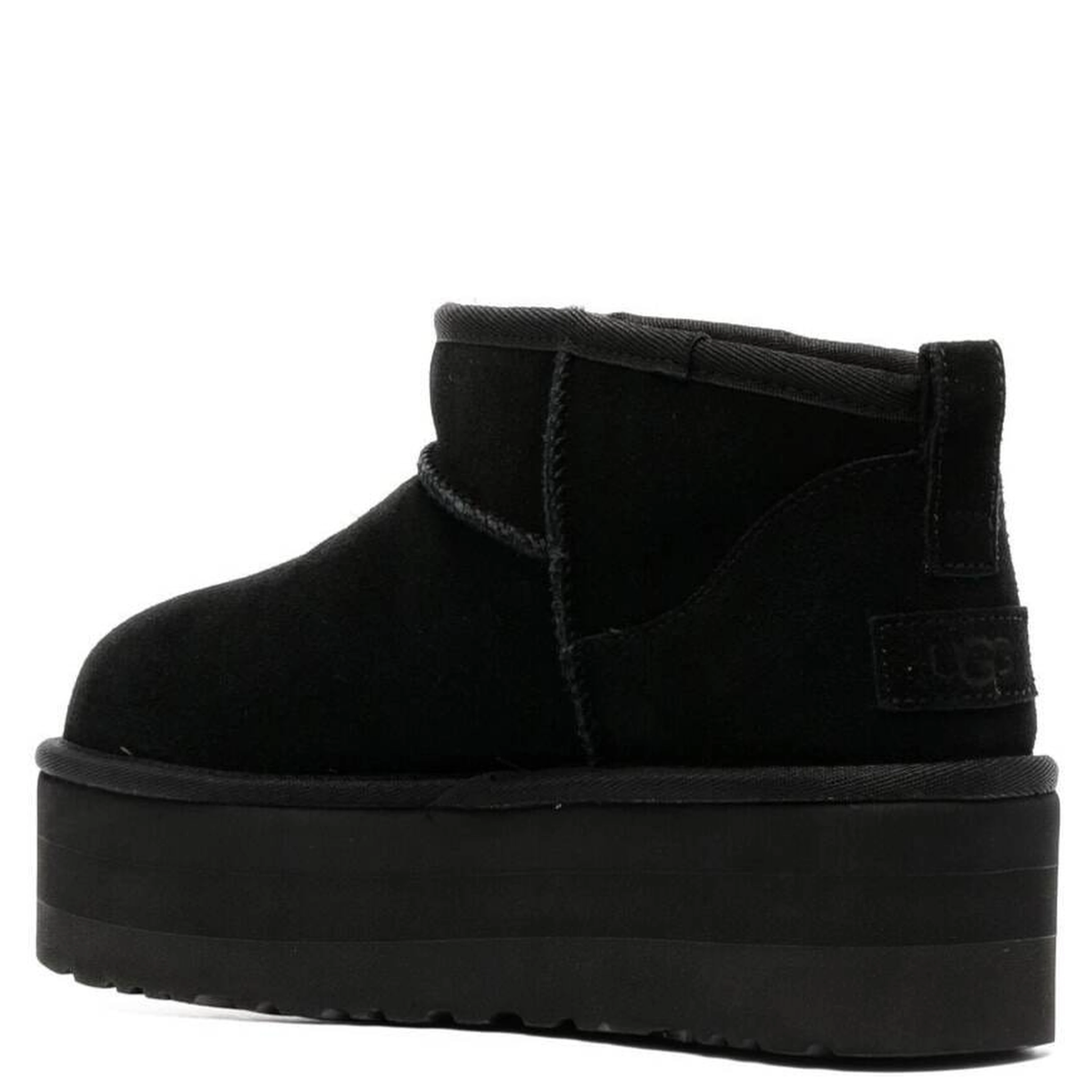 W CLASSIC ULTRA MINI PLATFORM Black Ankle Boot with Round Toe and Rubber Platform in Leather for Women