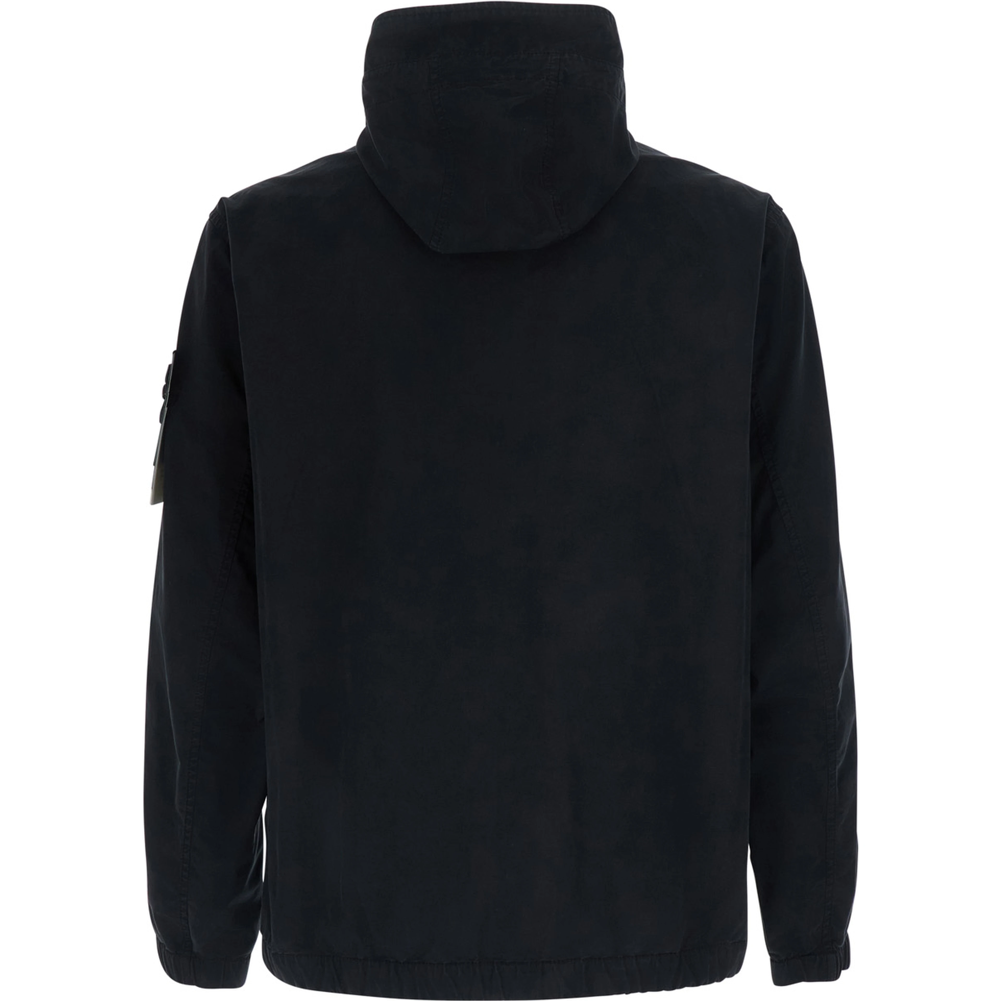 black Jacket with fixed hood and logo patch on the sleeve in cotton twill men