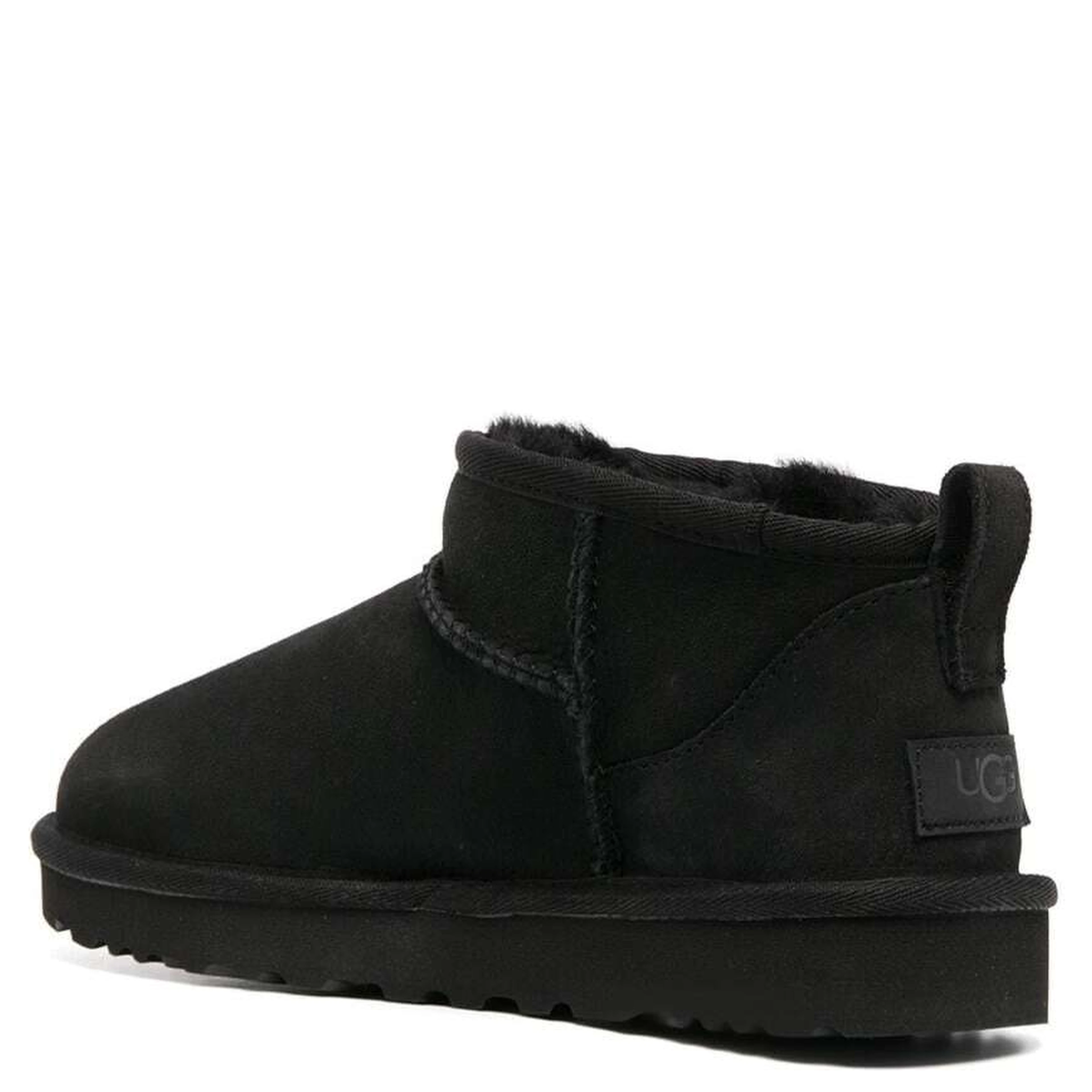 Boots CLASSIC ULTRA MINI Black with Logo and Pull-tab on the Heel in Suede Women