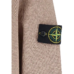 Beige Crewneck Sweatshirt with Dropped Shoulders and Logo Patch on the Sleeve in Cotton for Men