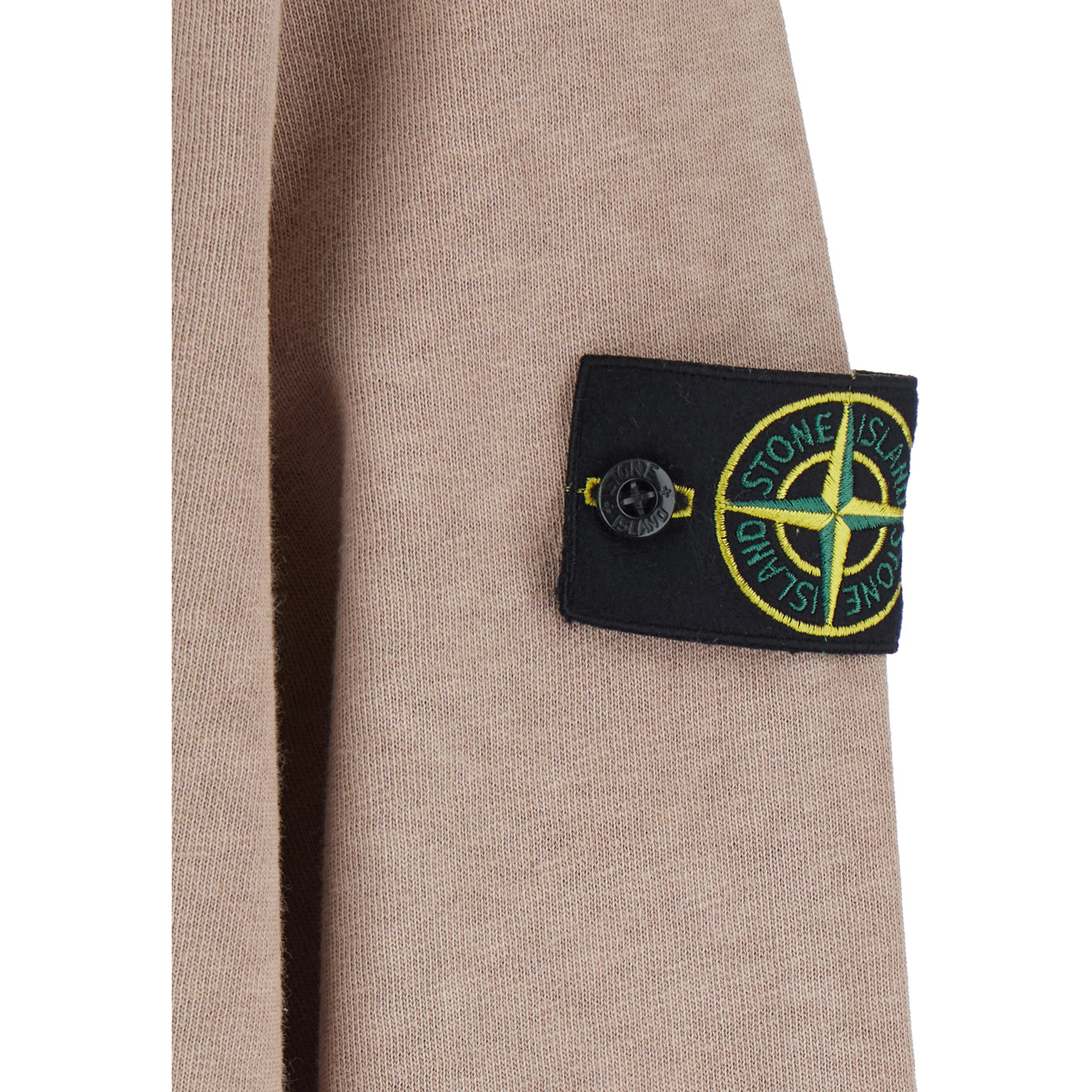 Beige Crewneck Sweatshirt with Dropped Shoulders and Logo Patch on the Sleeve in Cotton for Men
